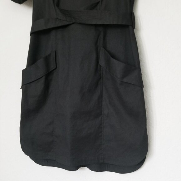 A.L.C. Linen Blend Twist Belted Mini Shift Dress 8 Short Sleeve Black Pocket LBD - Picture 13 of 15
